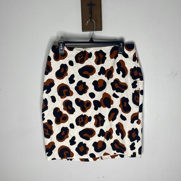 TALBOTS Textured Leopard Print Cotton Pencil Skirt Size 8P - Picture 1 of 7